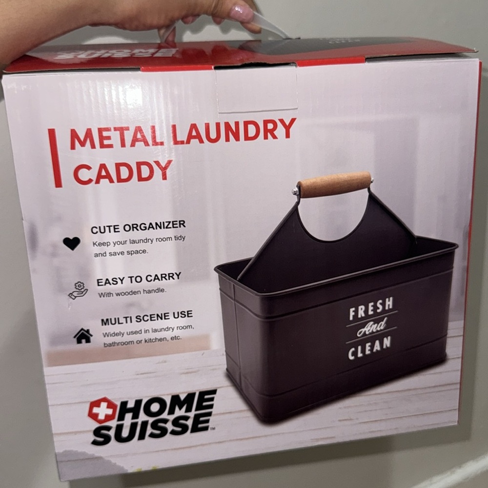 Home Suisse Laundry Caddy Basket Gray Metal Storage Container Carry Detergent